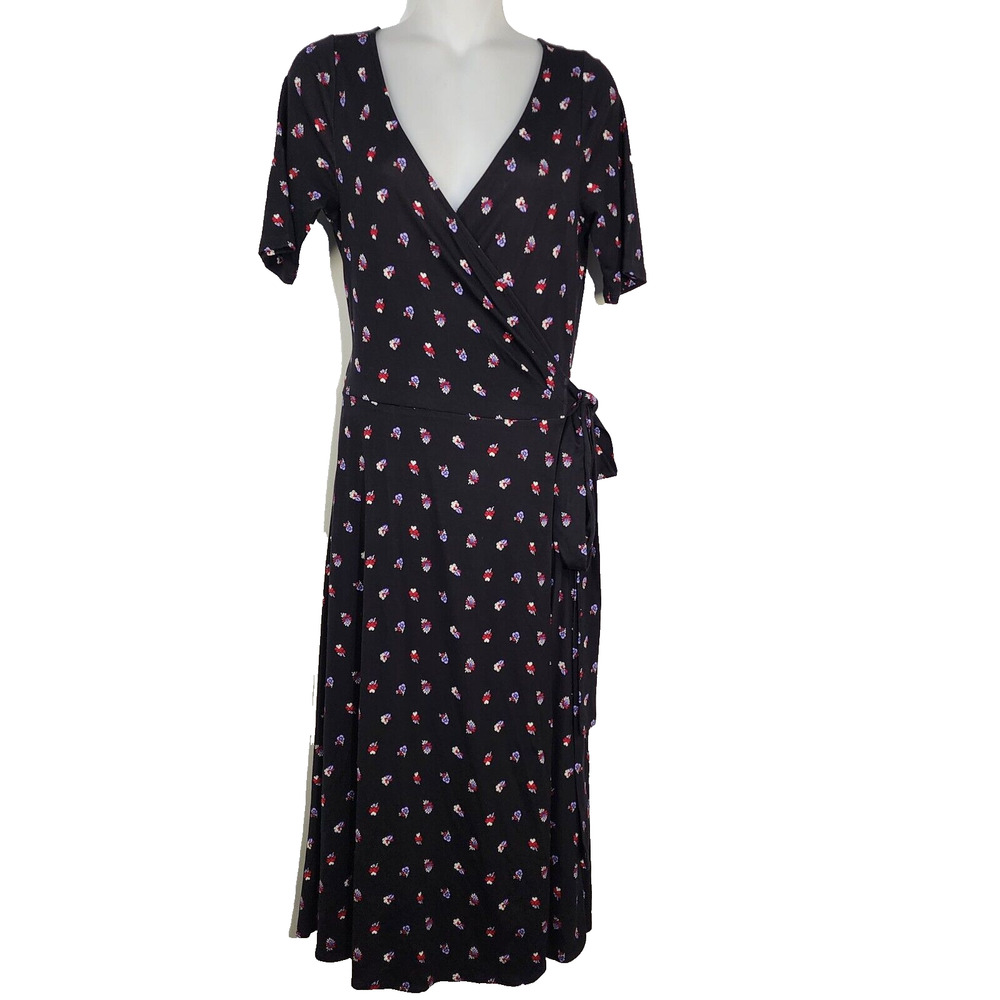 Ann Taylor Petite Wrap Dress Size 8P Floral Jersey Midi Short Sleeve V Neck NWT